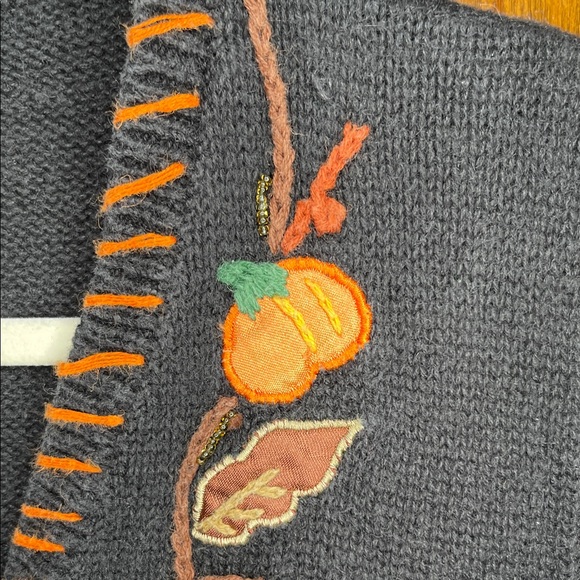 Basic Editions Black V-Neck Sweater Vest with Orange and Brown Accents - Picture 3 of 11